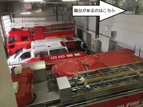 札幌市民防災センター消防署見学ゾーンから見る消防車両.jpg